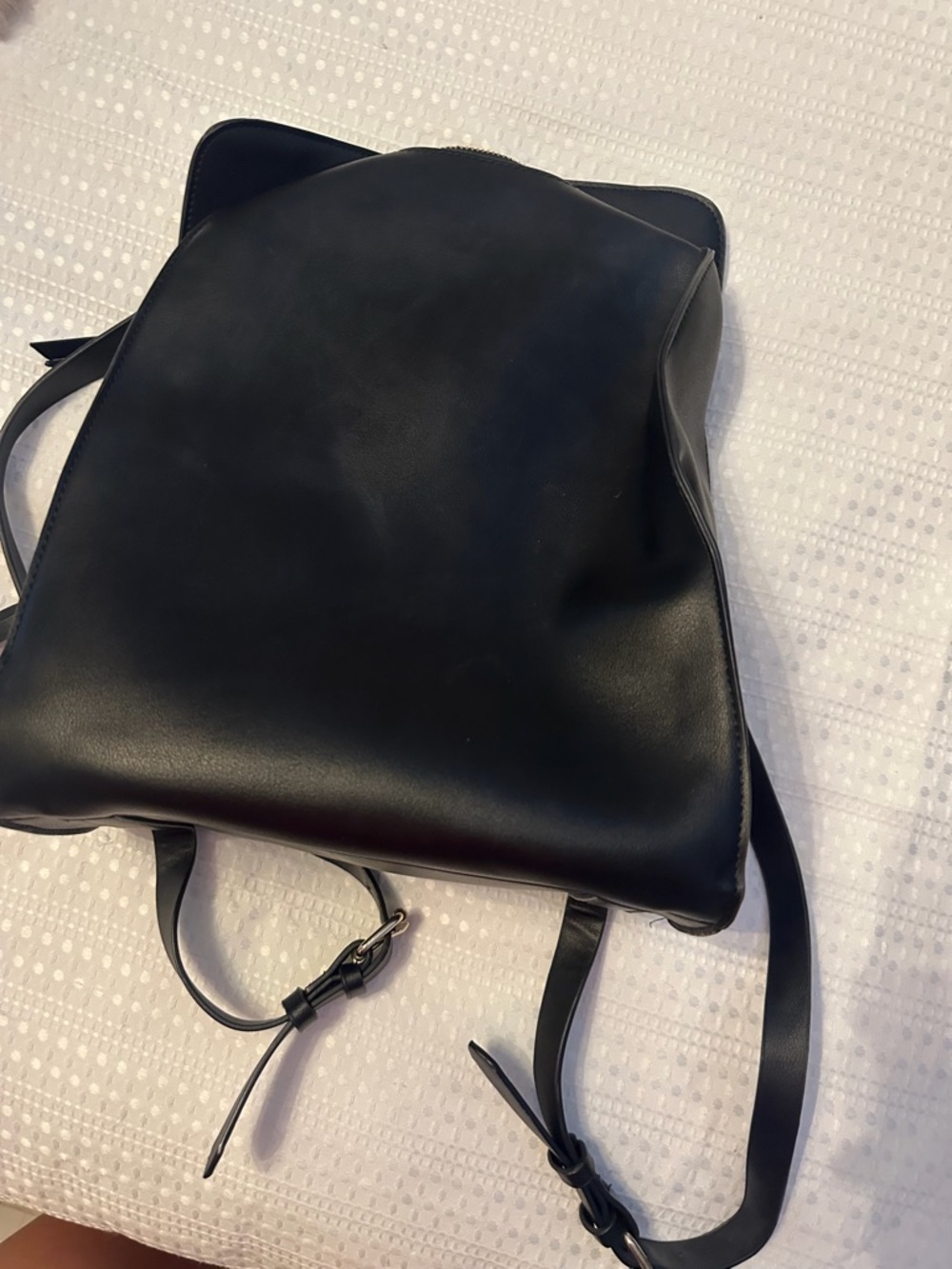 Classic Black Leather Backpack - Unbranded